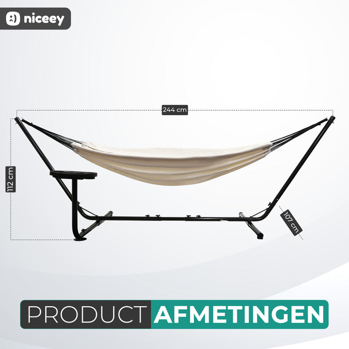 Niceey Hangmat met Standaard – 2 Persoons – Incl. Bekerhouder – 250kg - Beige