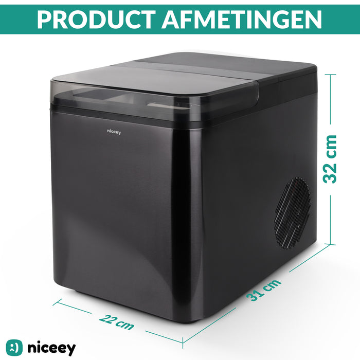 Niceey IJsblokjesmachine Plus -  2 Liter - 6-8 Min. - 12kg/24u - met IJsschep - Zwart