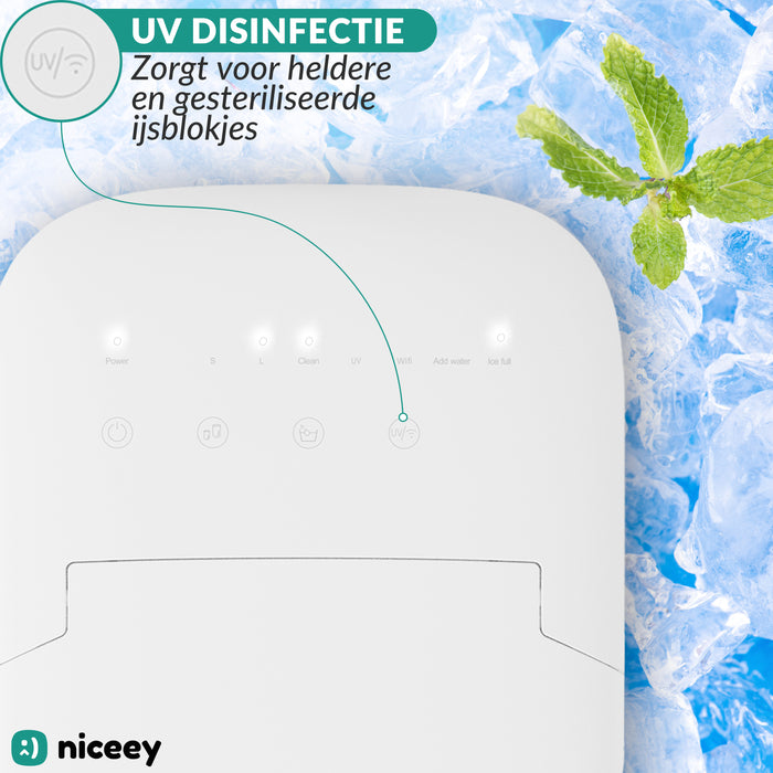 Niceey IJsblokjesmachine Pro -  2 Liter - 6-8 Min. - 12kg/24u - met IJsschep - Wit