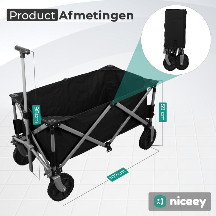 Niceey Bolderkar - Opvouwbaar - 80KG Draagkracht - 94L - Inklapbare Bolderwagen/Transportwagen - 2 Standen - Wasbaar Polyester - 98x45cm - Zwart