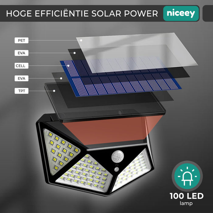 Niceey Solar Buitenlamp - Set van 2 - 100 LED's - Zwart