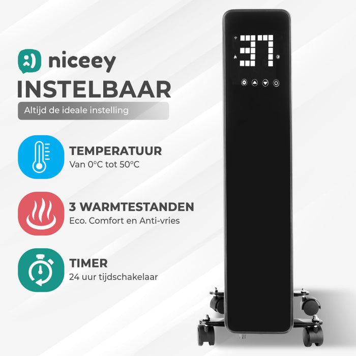 Niceey Smart Olieradiator - Tot 2000W - Zwart